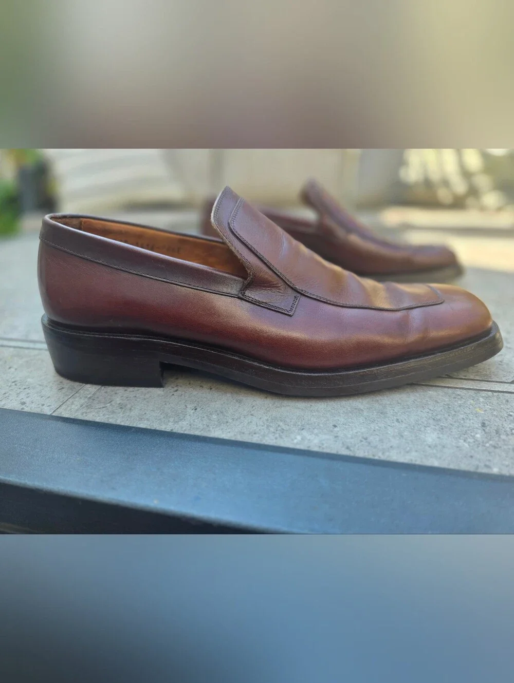 Gucci Vintage Brown Leather Square Toe Loafers Slip-On DressShoes Mens US 11.5 M